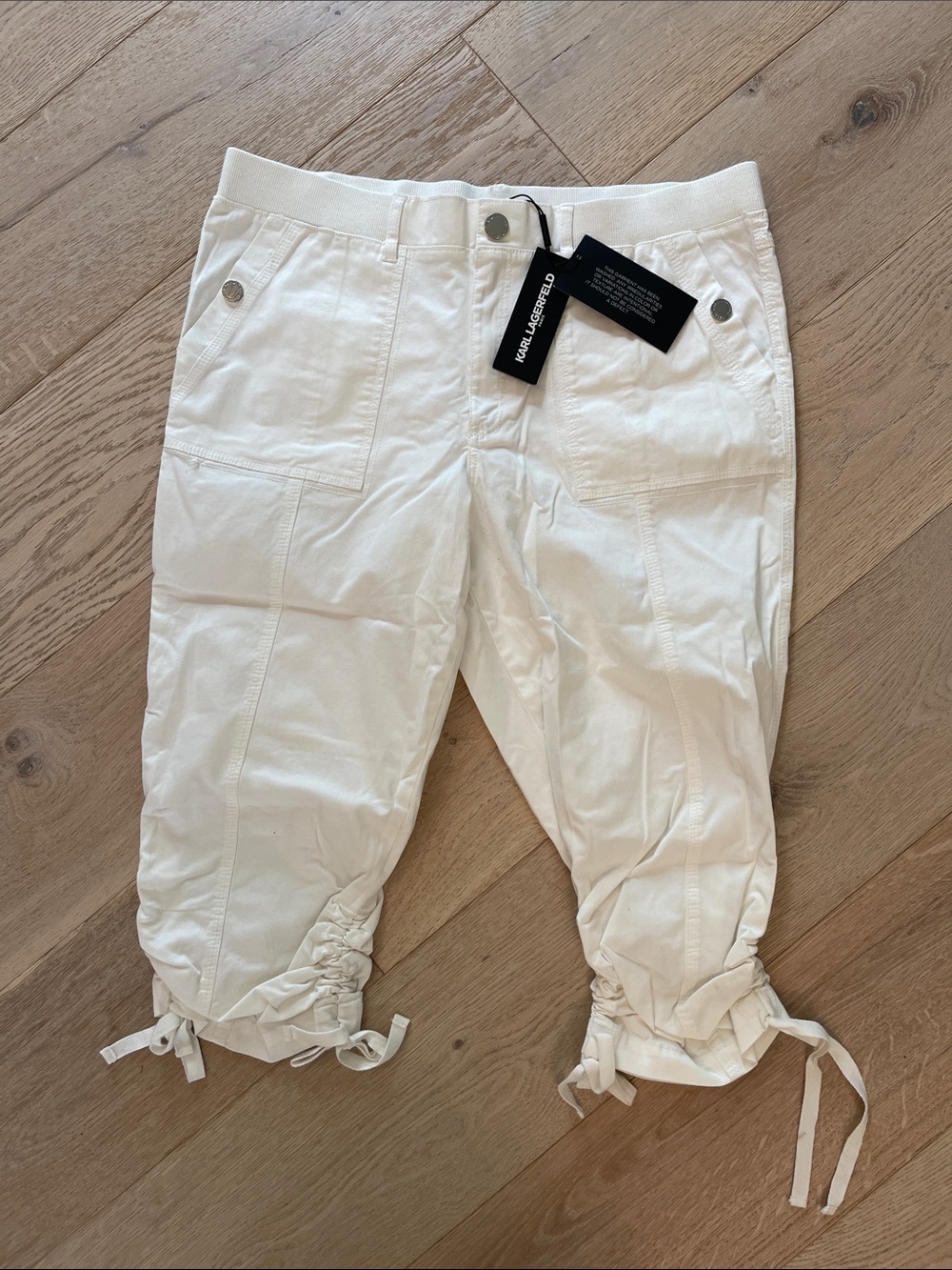 Karl Lagerfeld Women's White Cropped Drawstring Capri Pants NWT